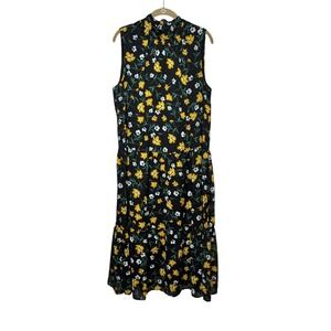 WHO WHAT WEAR Floral Tiered Midi Dress Sleeveless Mock Neck Floral Summer size L